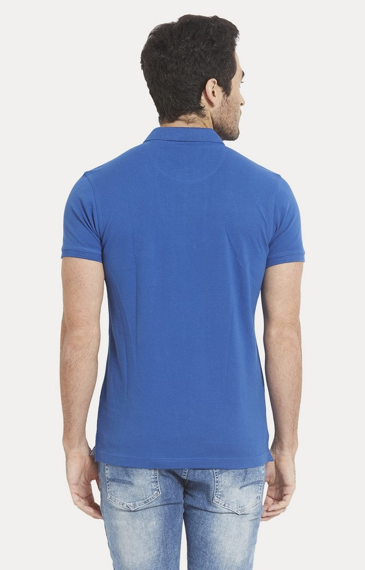 Spykar Blue Solid Slim Fit Polo T-Shirt