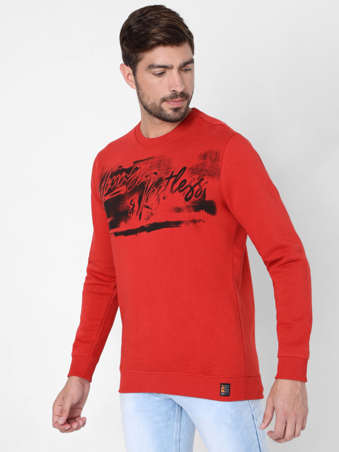 Spykar Orange Cotton Sweatshirt For Men