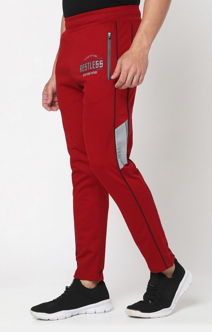 Spykar Men Deep Red Cotton Regular Fit Trackpant