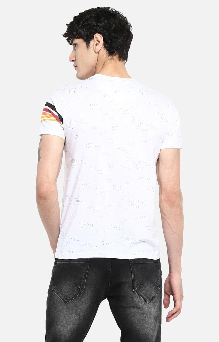 Spykar White Printed Slim Fit Men T-Shirts