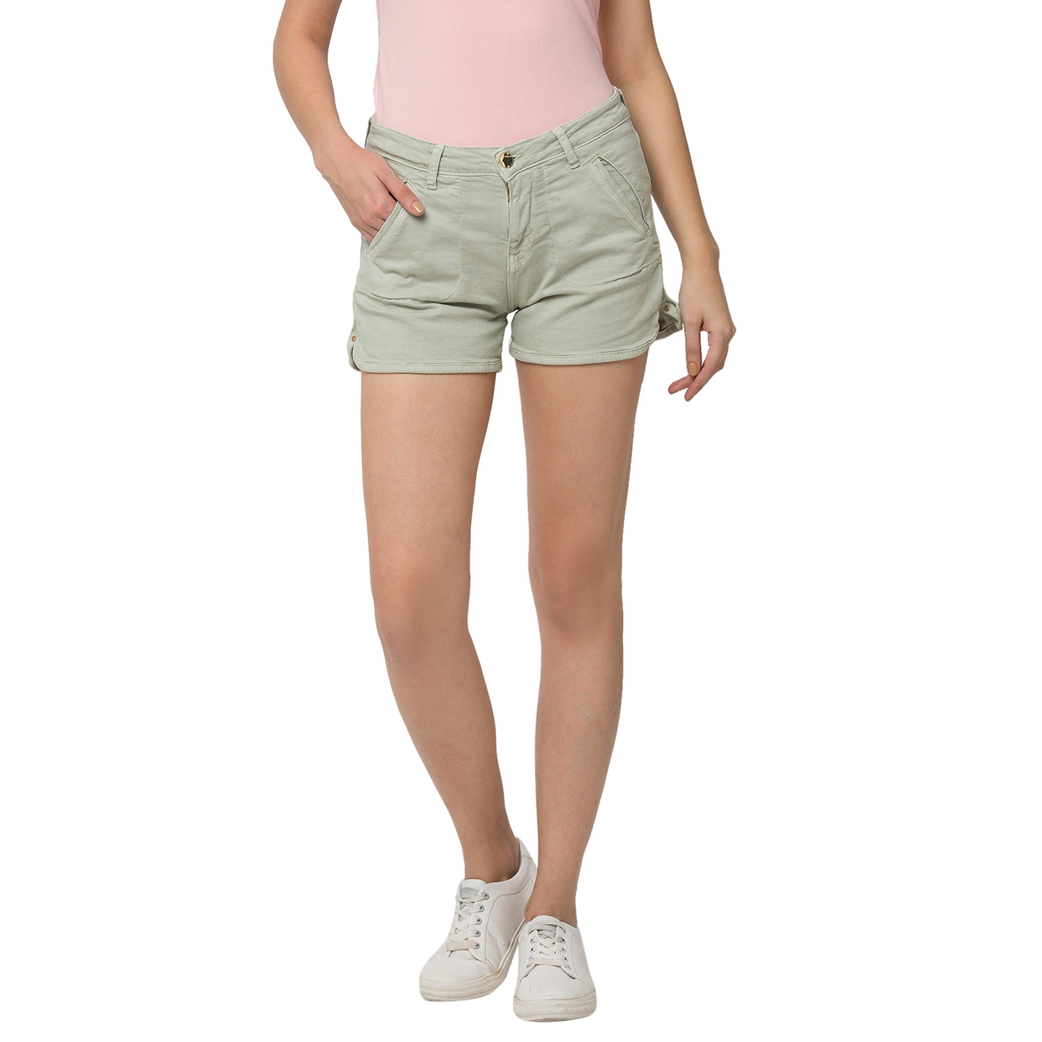 Spykar Women Mint Cotton Relax Fit Denim Shorts