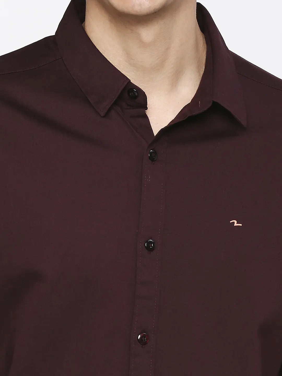 Spykar Men Wine Red Cotton Slim Fit Plain Shirt