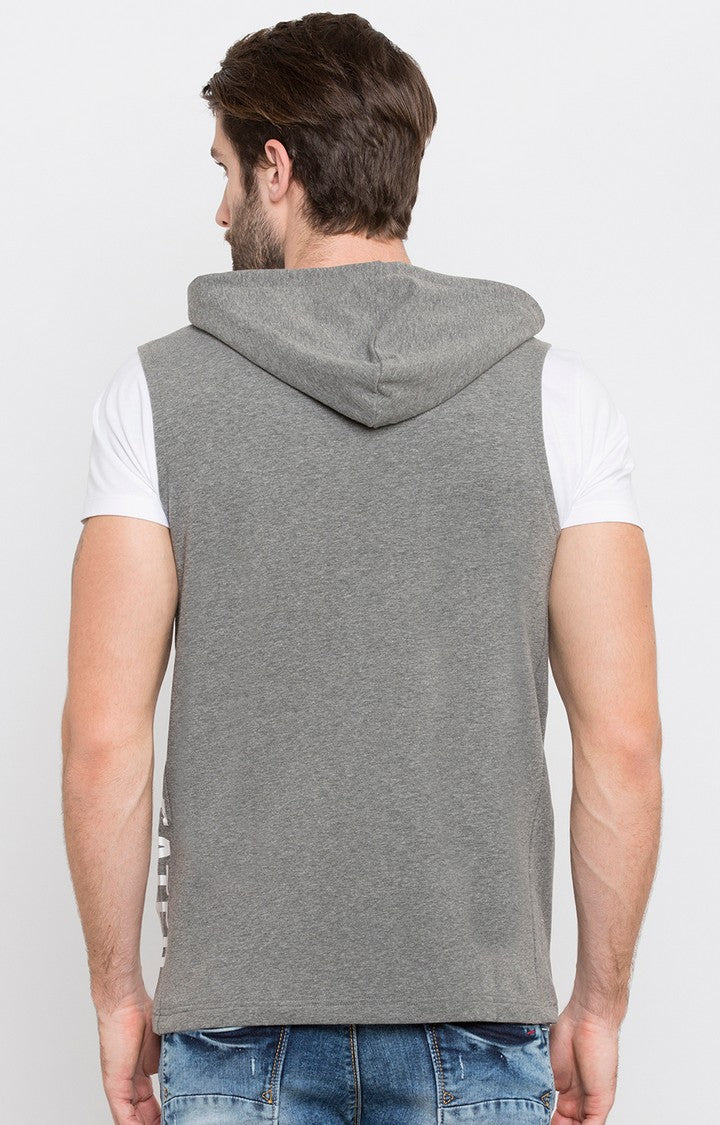 Spykar Men Grey Cotton Slim Fit Hooded Sweatshirt