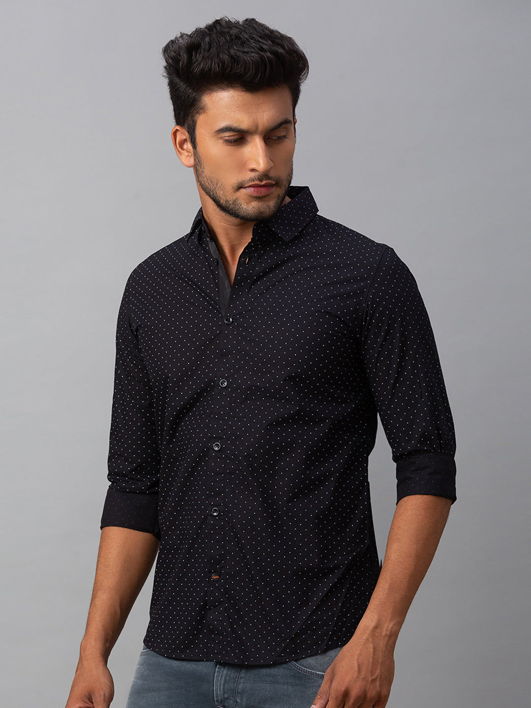 Spykar Men Black Cotton Slim Fit Shirt