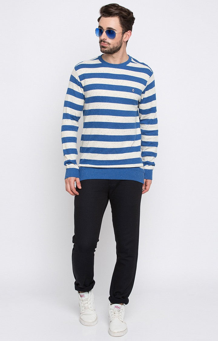 Spykar Blue and White Striped Slim Sweatshirts