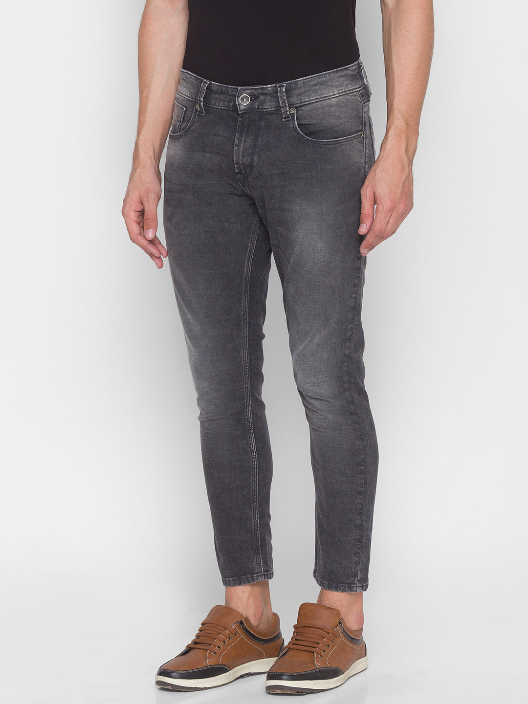 Spykar Men Grey Cotton Slim Fit Tapered Length Jeans (Kano)