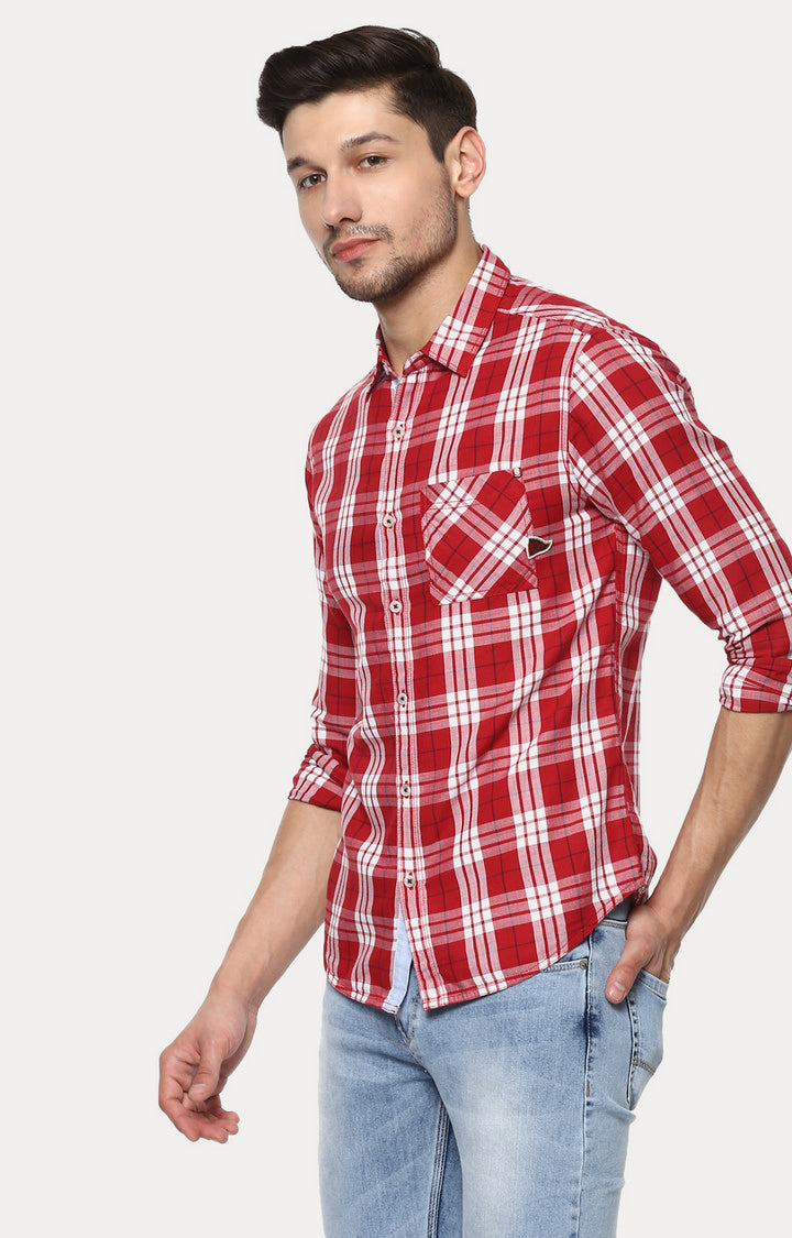 Spykar Men'S Red Cotton Checked Casual Shirts