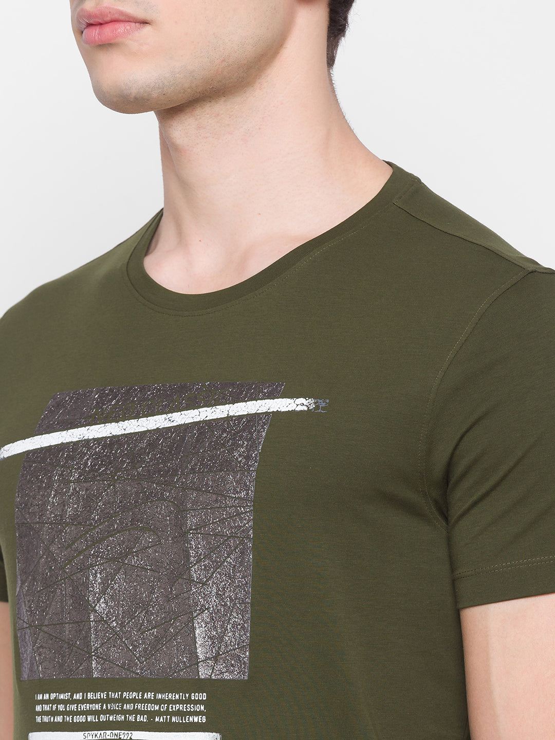 Spykar Men Green Cotton Slim Fit Round Neck T-Shirt