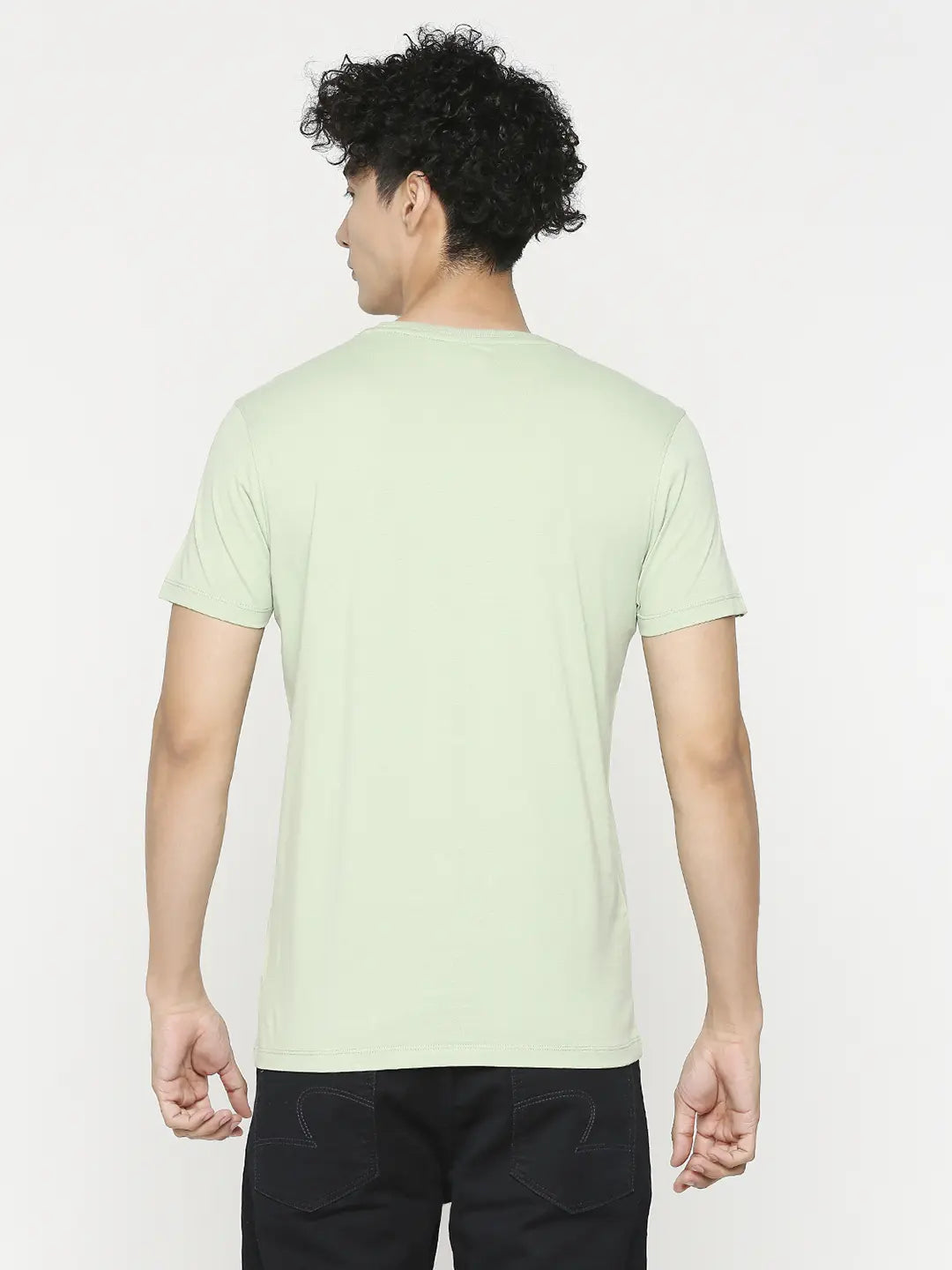 Men Premium Dusty Pista Cotton Half Sleeve Printed Tshirt- Underjeans by Spykar