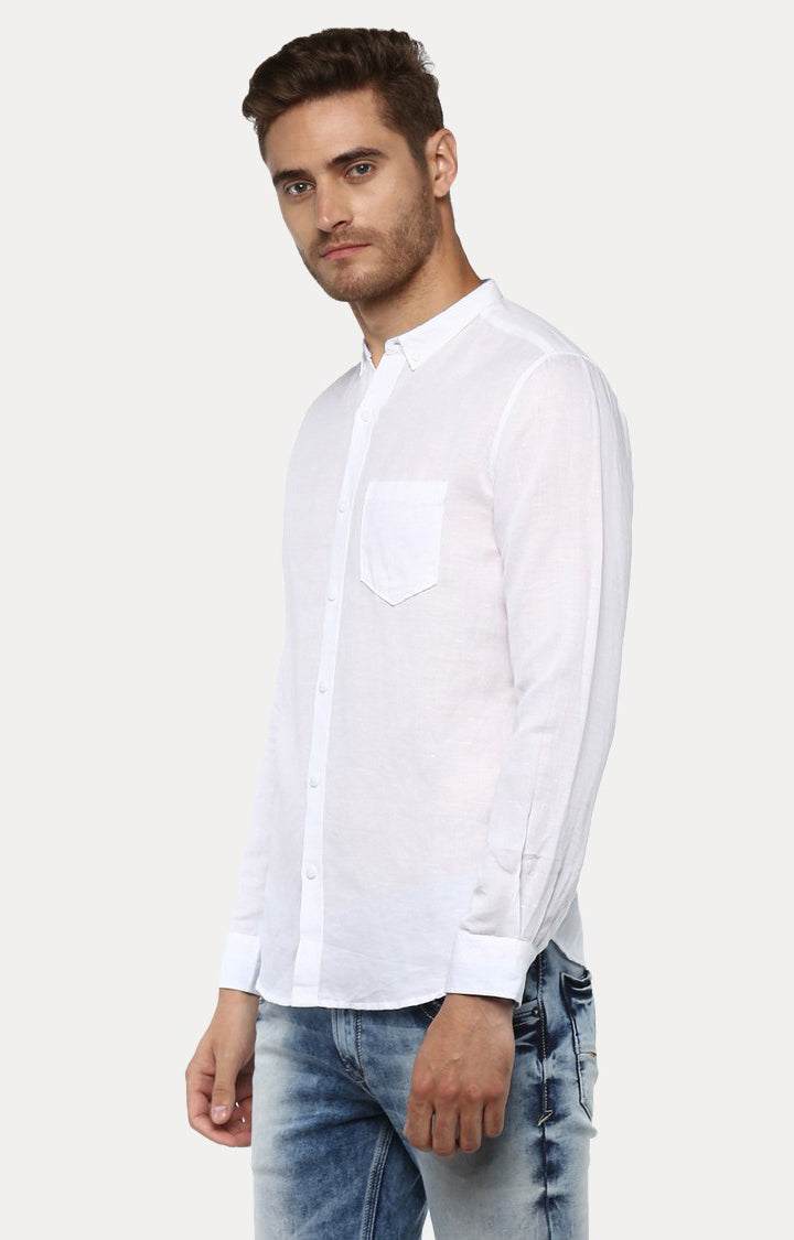 Spykar Men'S White Cotton Solid Casual Shirts