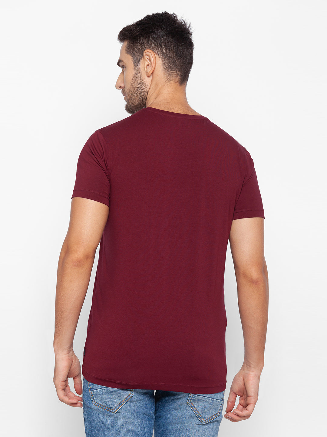 Spykar Men Red Cotton Slim Fit Round Neck T-Shirt