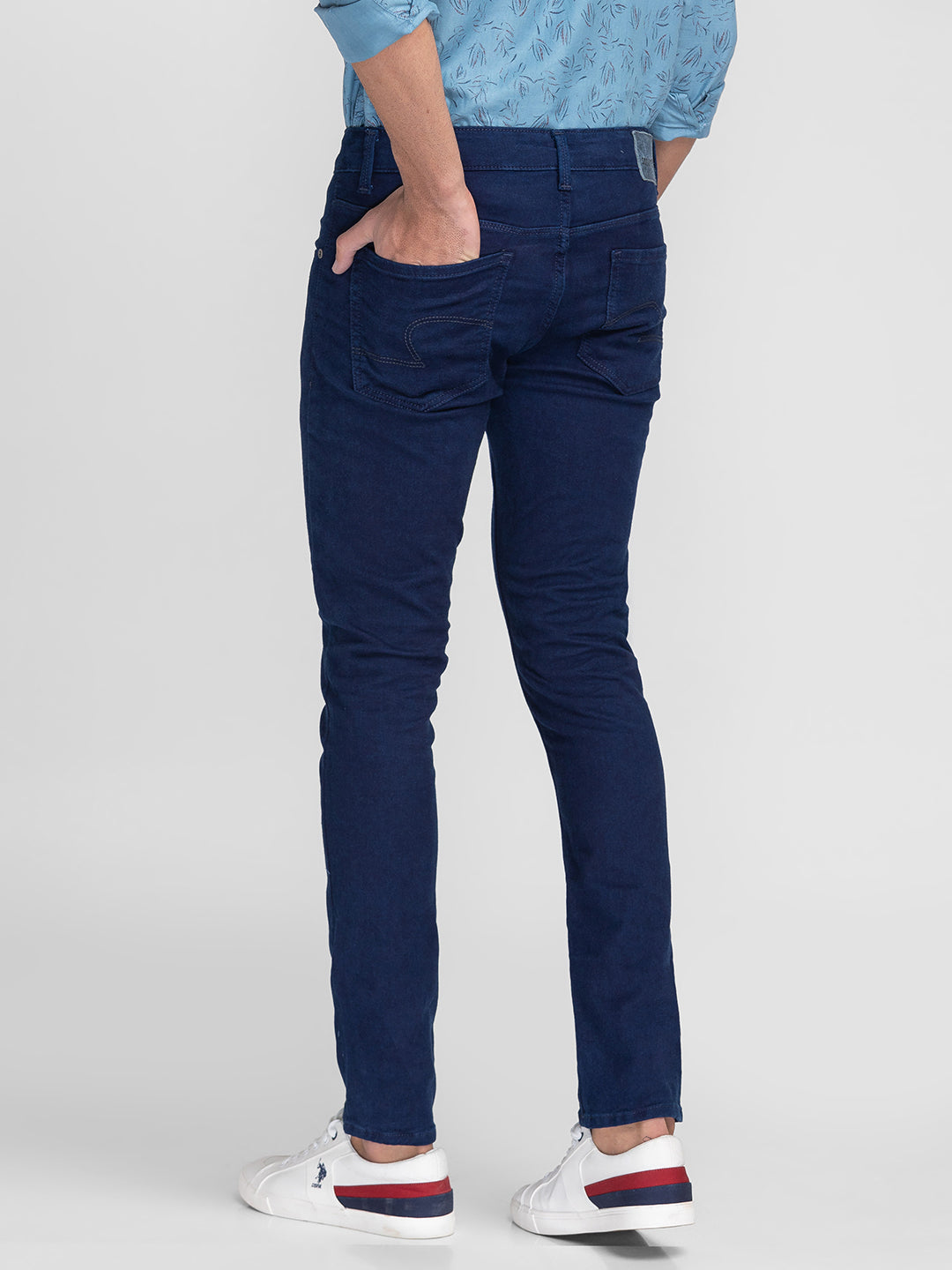 Spykar Men Navy Blue Cotton Slim Fit Narrow Length Jeans (Skinny)