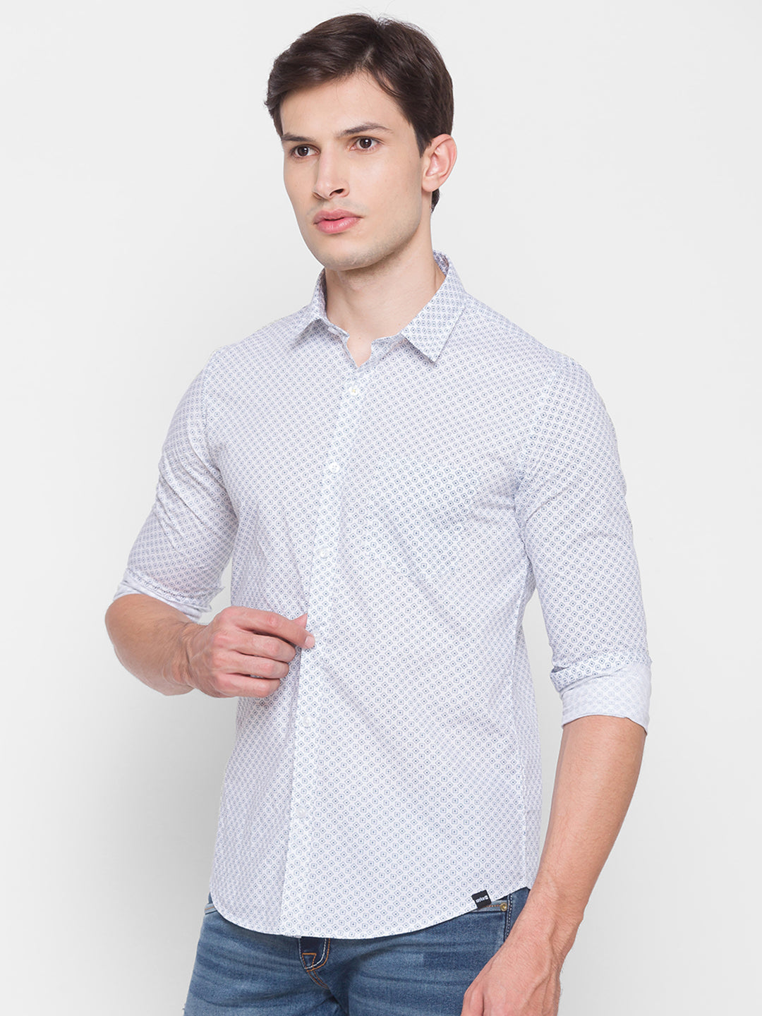 Spykar Slim Fit White Cotton Men Shirt