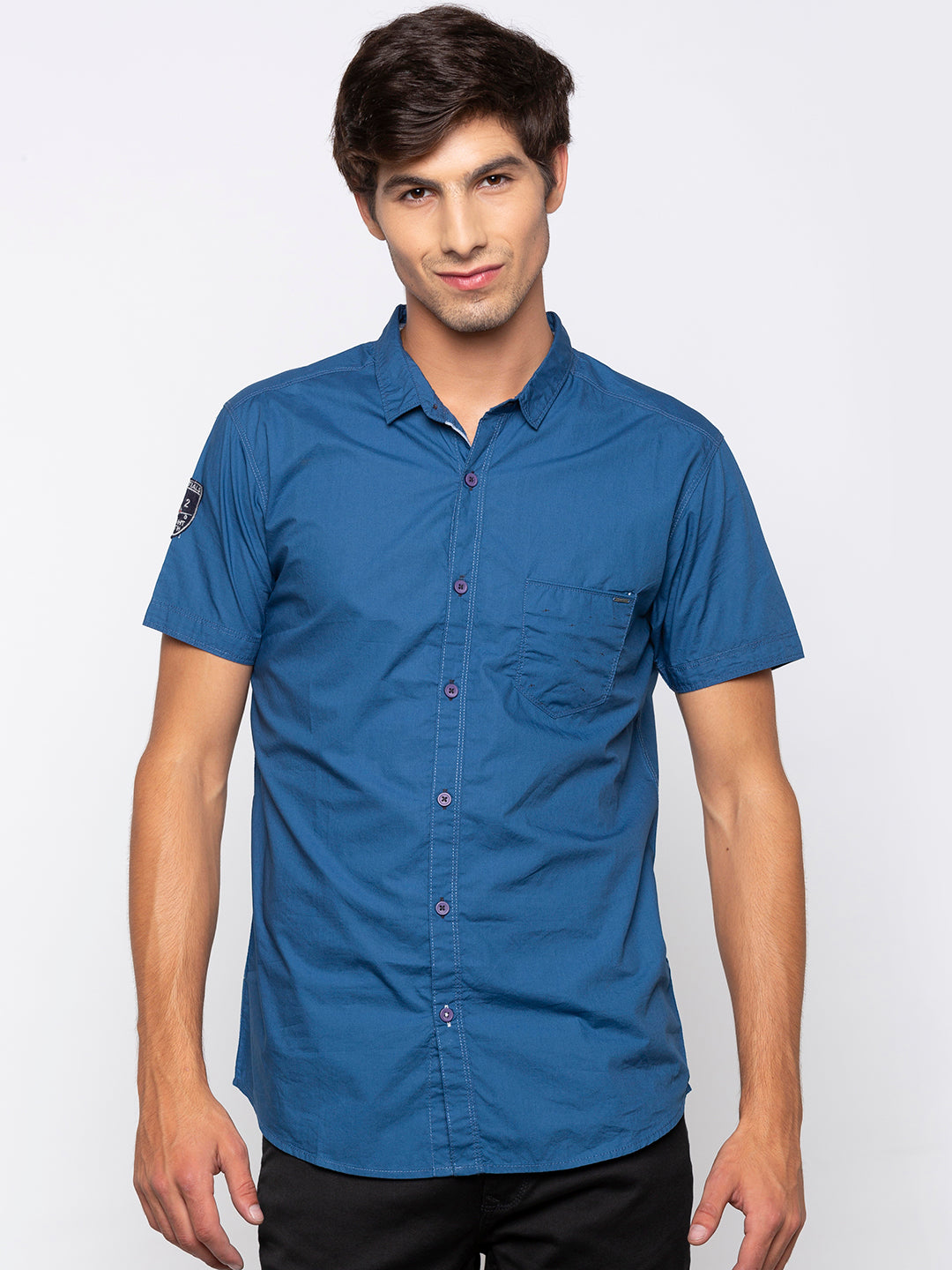 Spykar Slim Fit Men Blue Cotton Casual Shirt