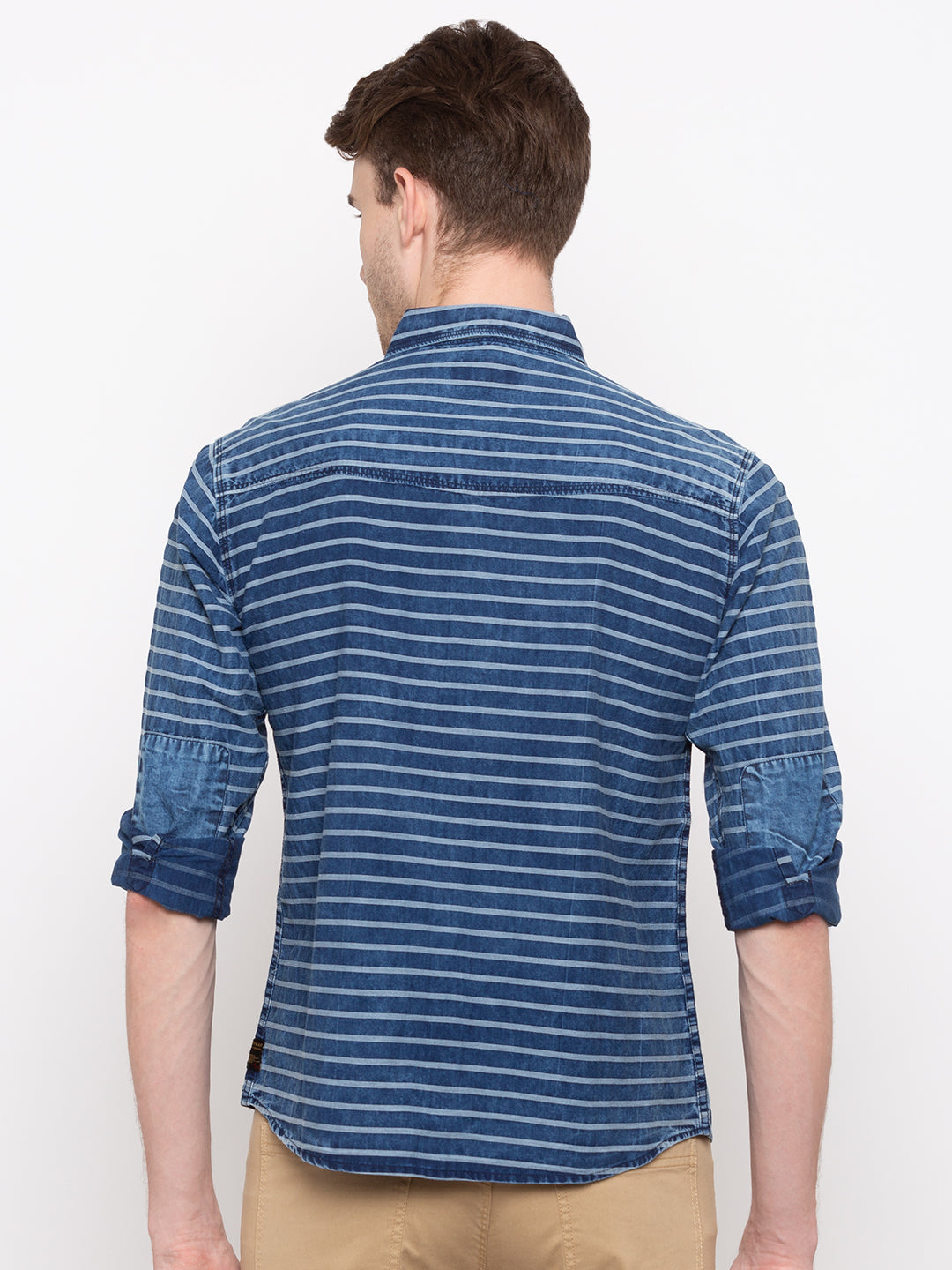 Spykar Men Indigo Striped Slim Fit Casual Shirt