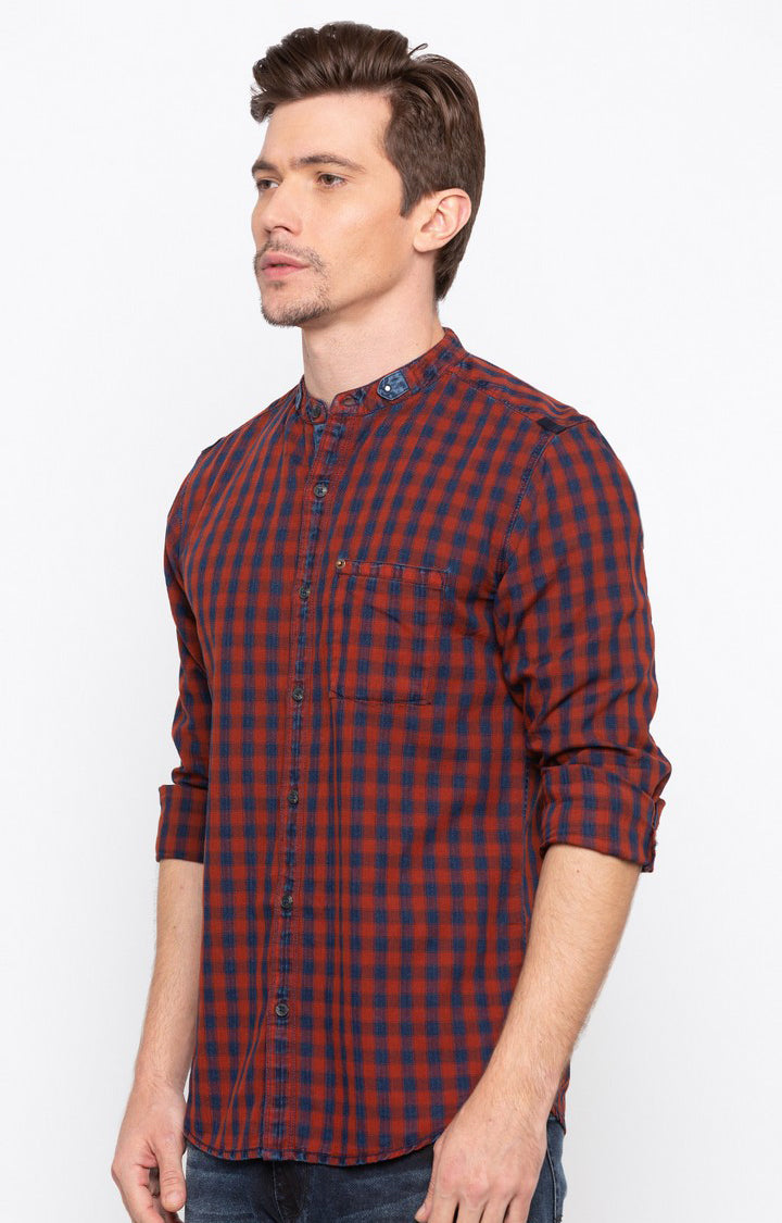 Spykar Men'S Red Cotton Checked Casual Shirts