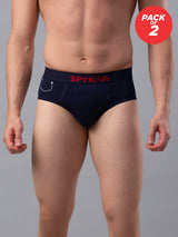 Underjeans By Spykar Men Premium Cotton Blend Navy Brief - (Pack Of 2)