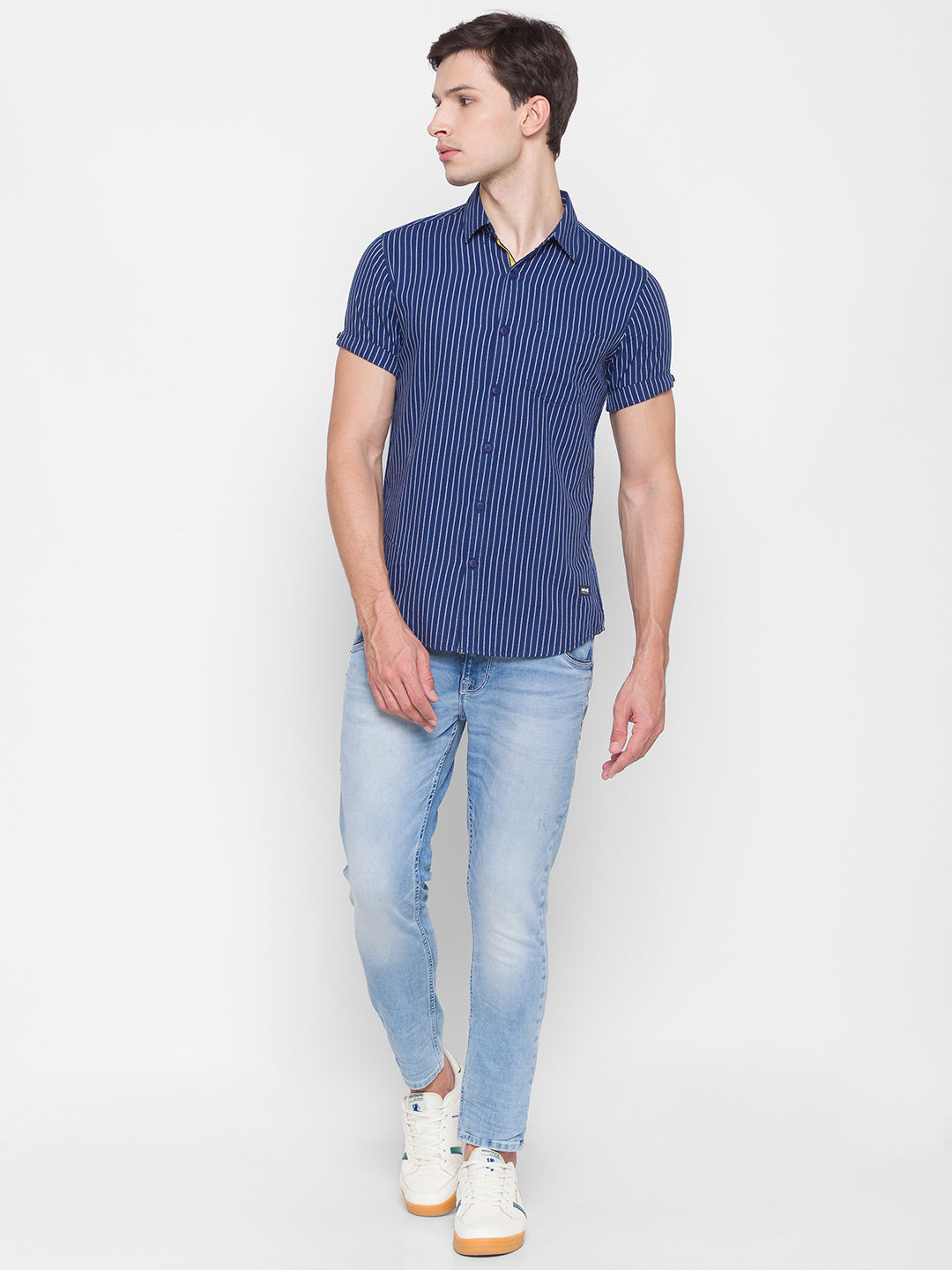 Spykar Slim Fit Blue Cotton Men Shirt