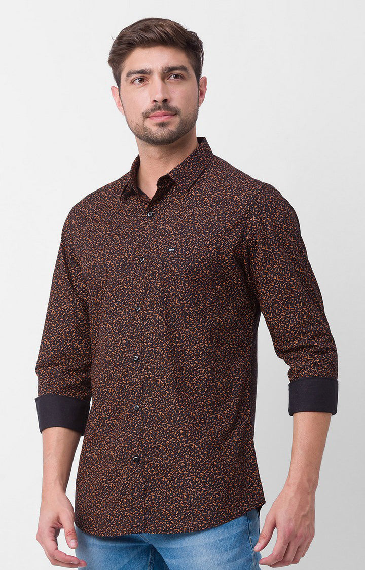 Spykar Charcoal Grey Cotton Full Sleeve Printed Shirt For Men