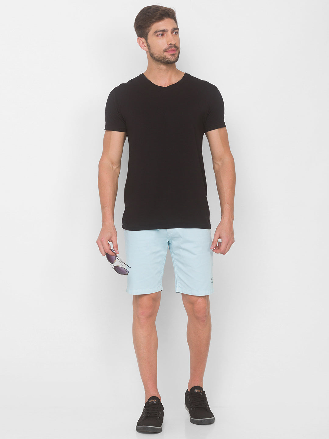 Spykar Men Sky Blue Solid Relaxed Mid-Rise Shorts (Relaxed)