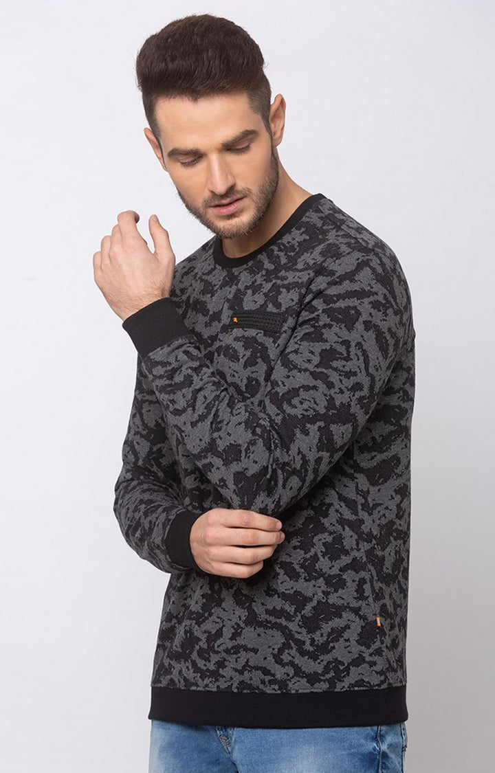 Spykar Black Cotton Slim Fit Sweatshirt For Men