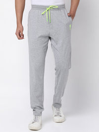 Men Premium Cotton Blend Knitted Grey Trackpant- Underjeans By Spykar