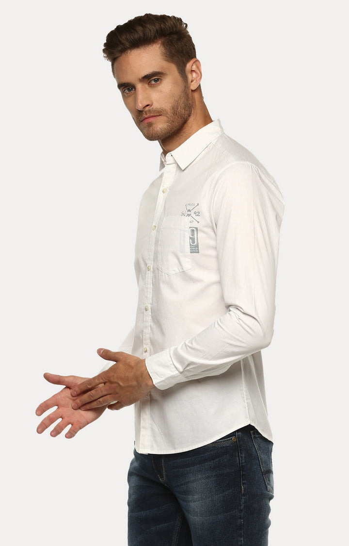 Spykar Men'S White Cotton Solid Casual Shirts