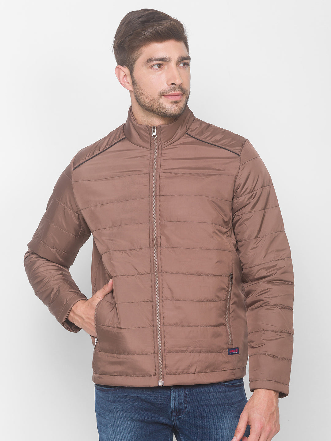 Spykar Brown Polyester Men Front Open Jacket