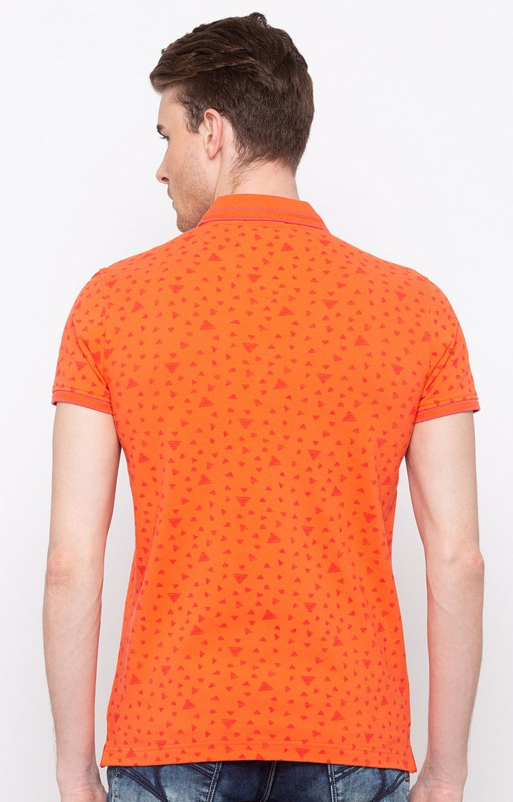 Spykar Coral Printed Slim Fit Polo T-Shirt