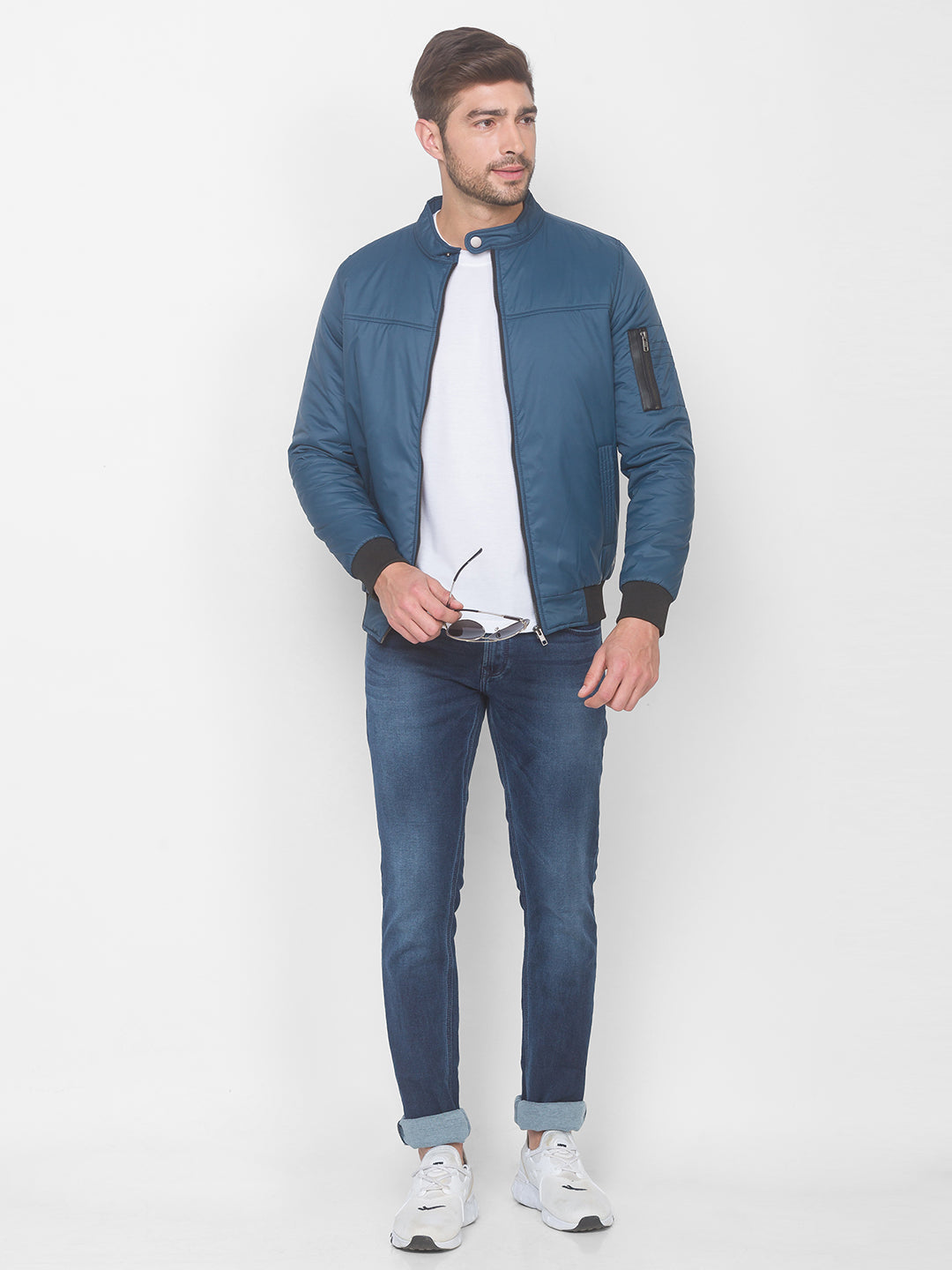 Spykar Blue Polyester Men Front Open Jacket