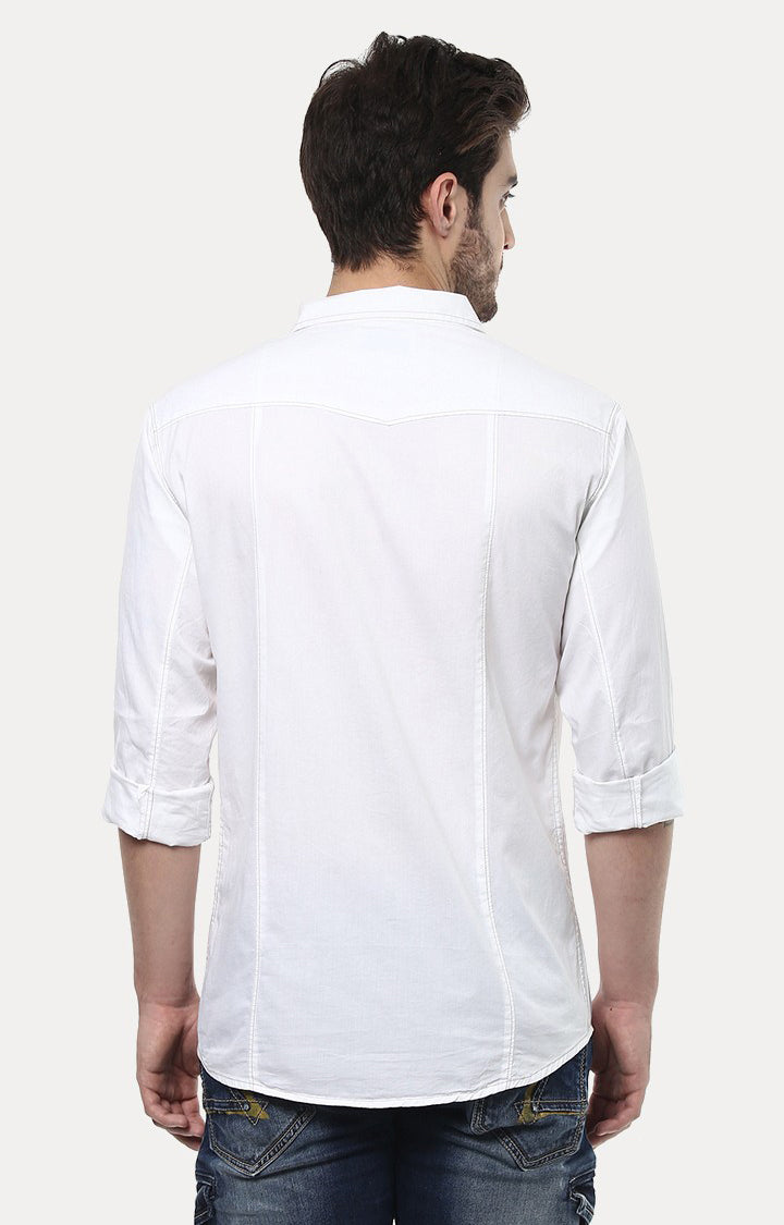 Spykar Men'S White Cotton Solid Casual Shirts