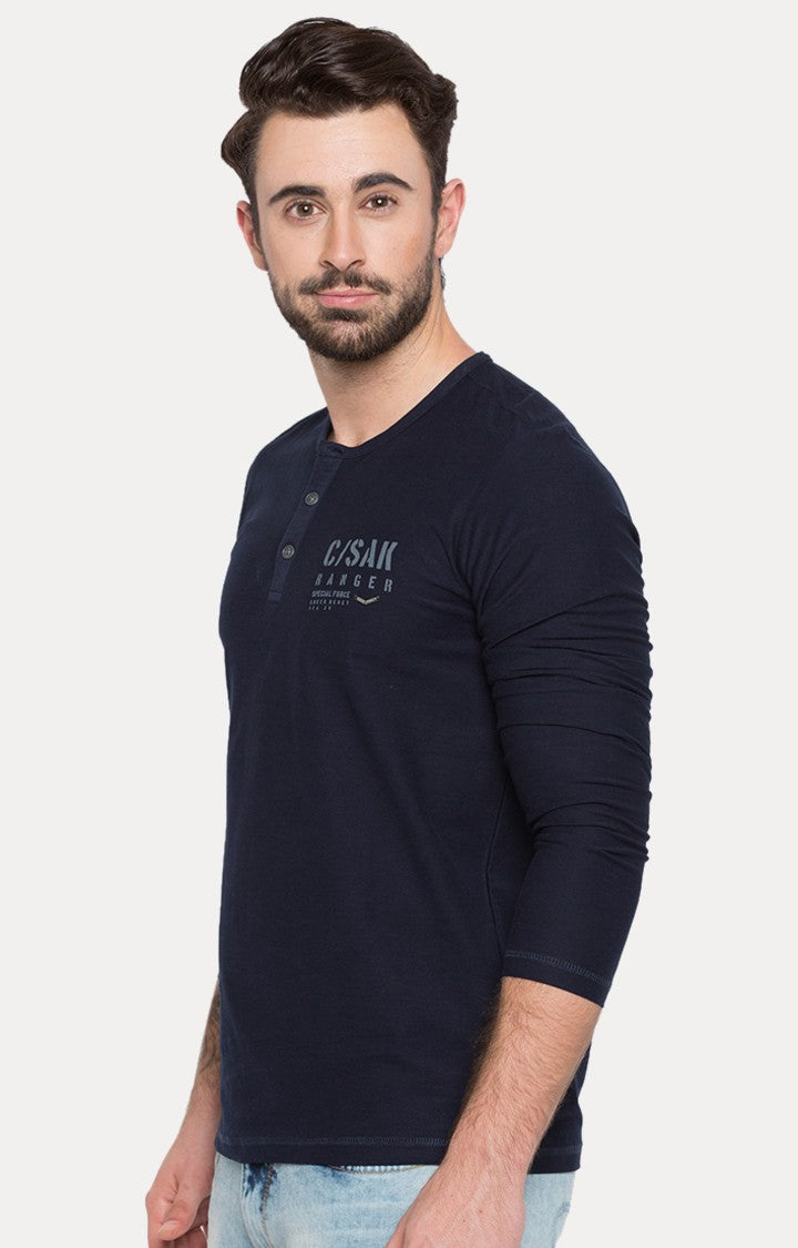 Spykar Blue Solid Slim Fit Men T-Shirts