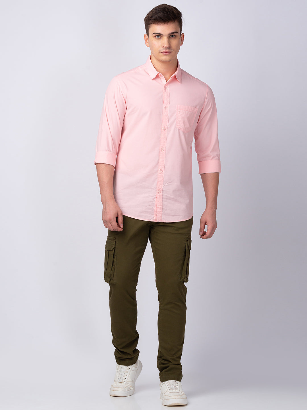 Spykar Men Dusty Pink Cotton Slim Fit Plain Shirt