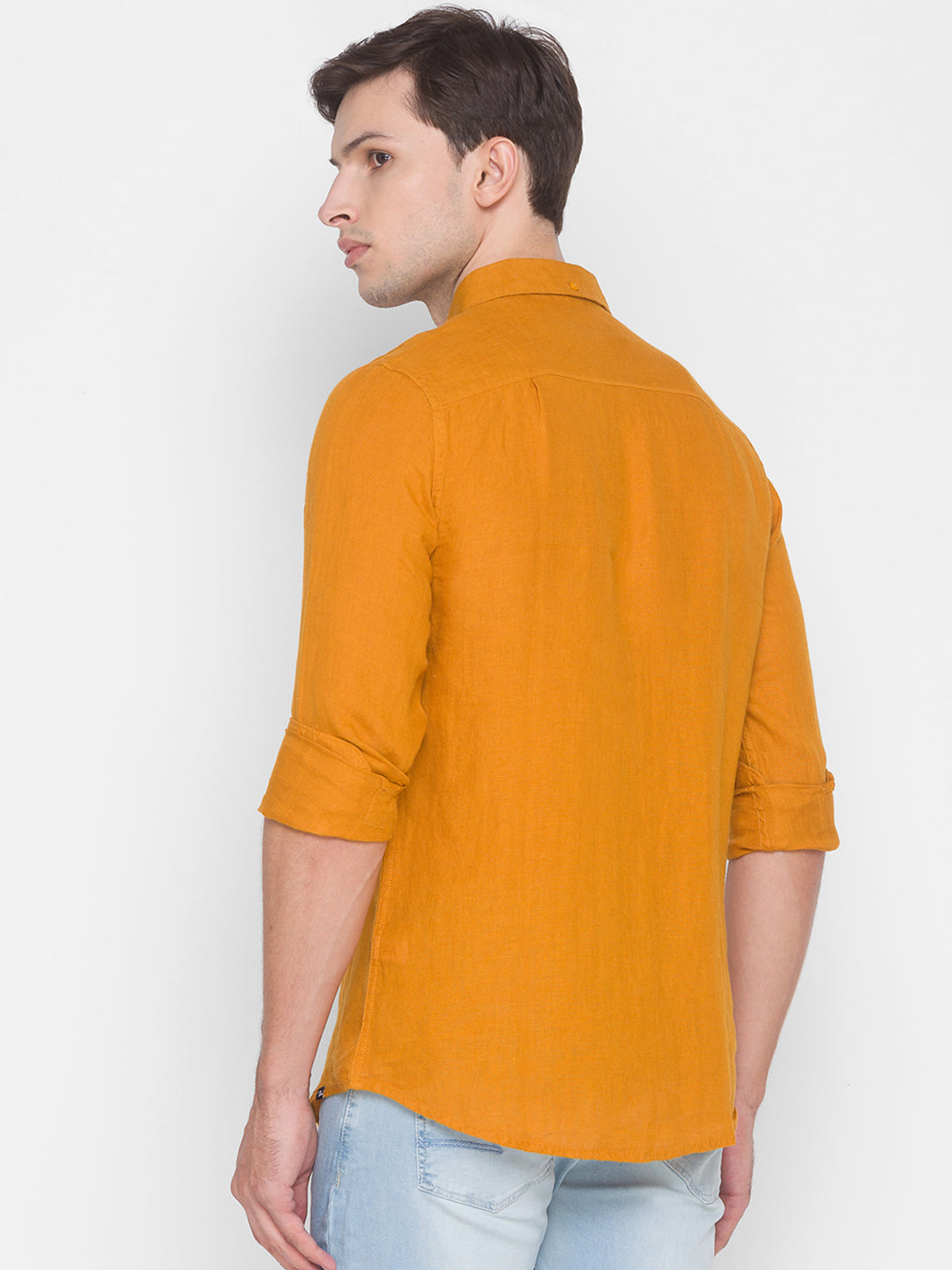 Spykar Slim Fit Yellow Cotton Men Shirt