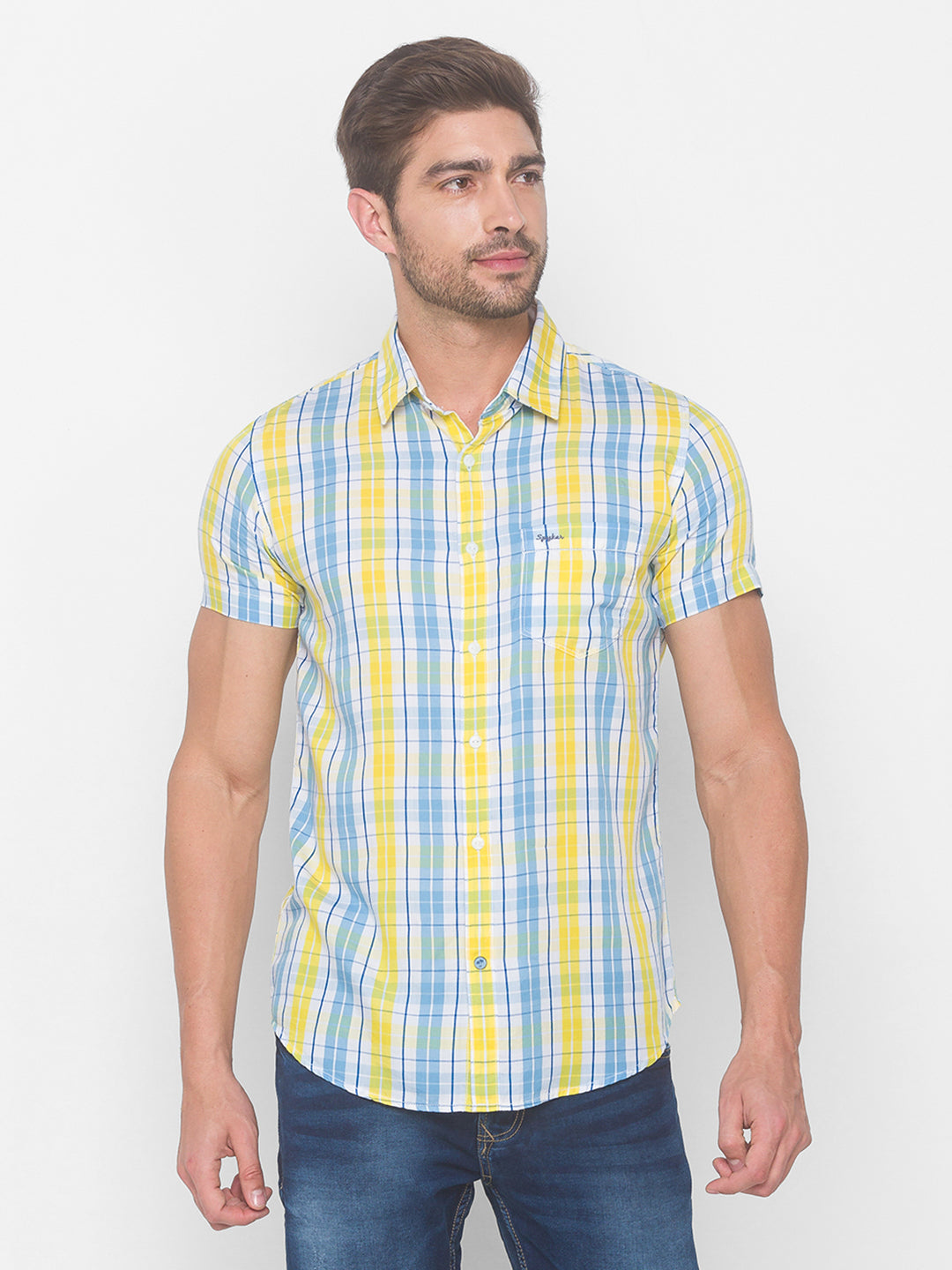 Spykar Men Lime Yellow Cotton Slim Fit Shirt