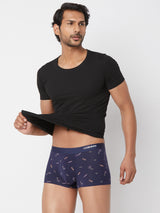 Men Navy Printed Super Premium Bonded Elastic Trunk - Underjeans By Spykar