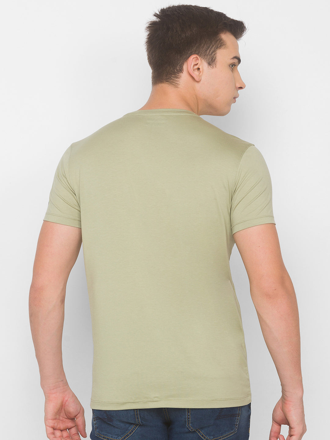 Spykar Men Green Cotton Slim Fit Round Neck T-Shirt