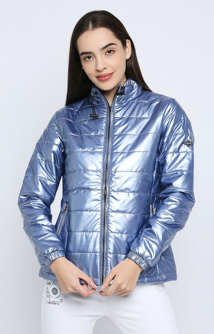 Spykar Women Blue Polyester Regular Fit Round Neck Jacket