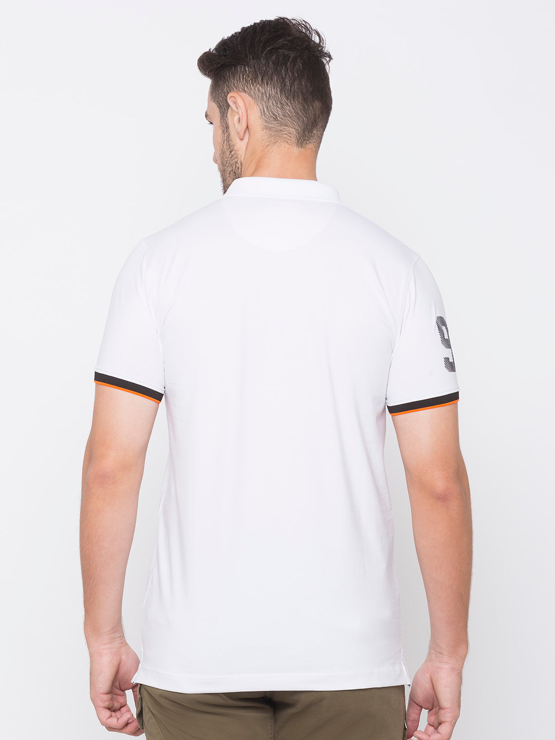 Spykar Men White Cotton Slim Fit Polo T-Shirt