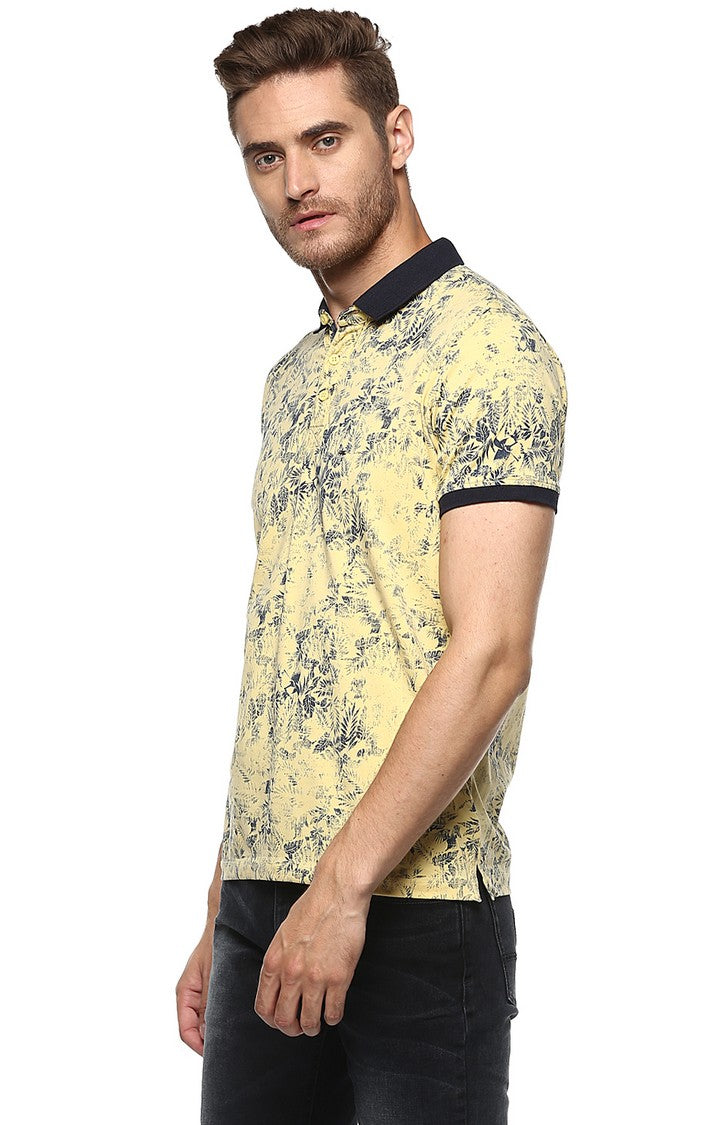 Spykar Yellow Cotton Slim Fit Polo T-Shirt For Men