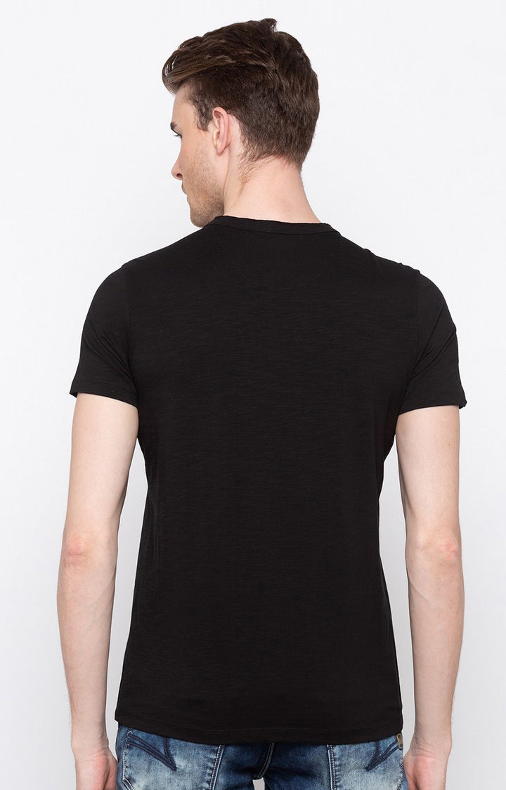 Spykar Black Solid Slim Fit Men T-Shirts