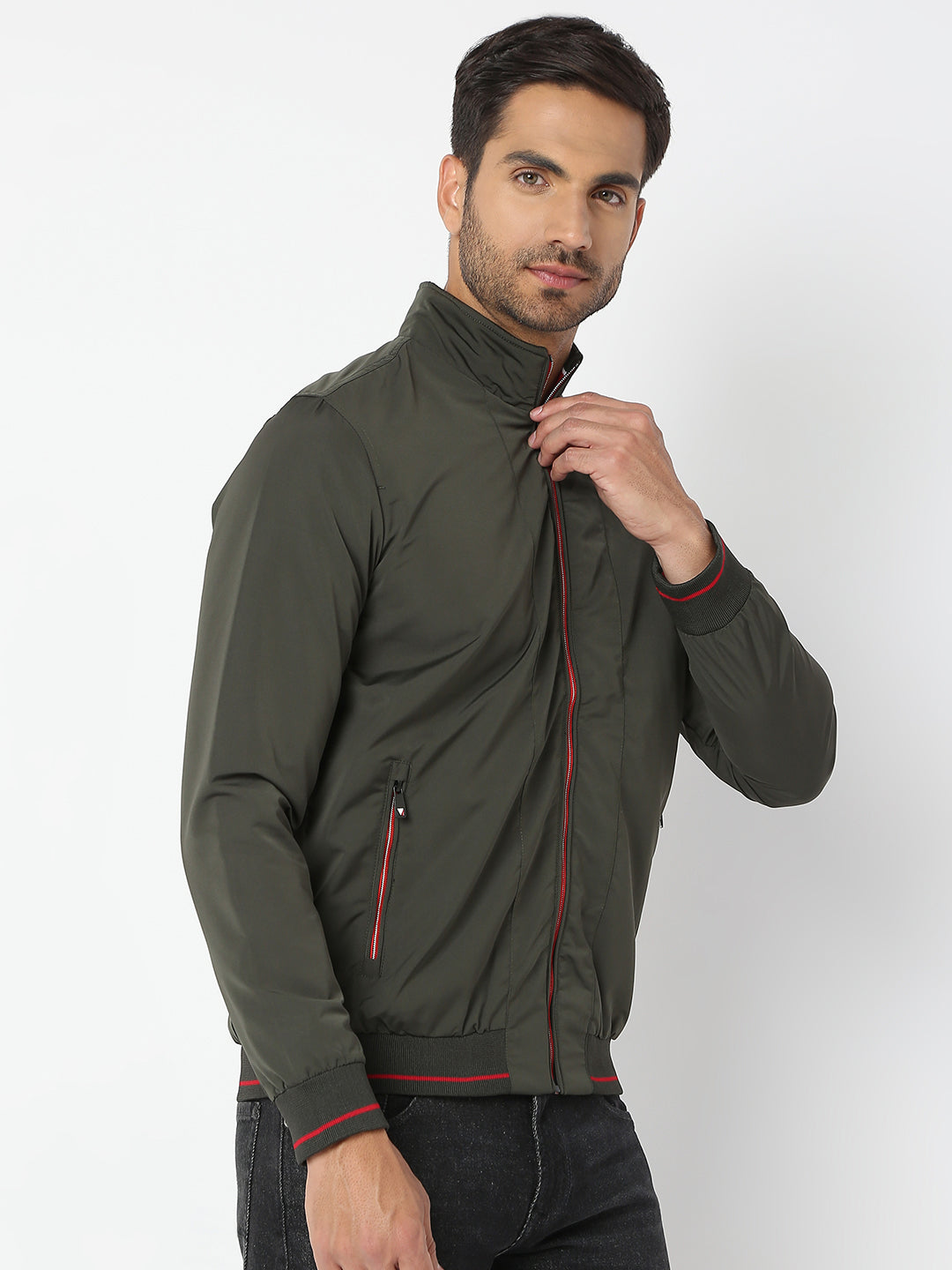 Spykar Men Olive Nylon Regular Fit Jacket