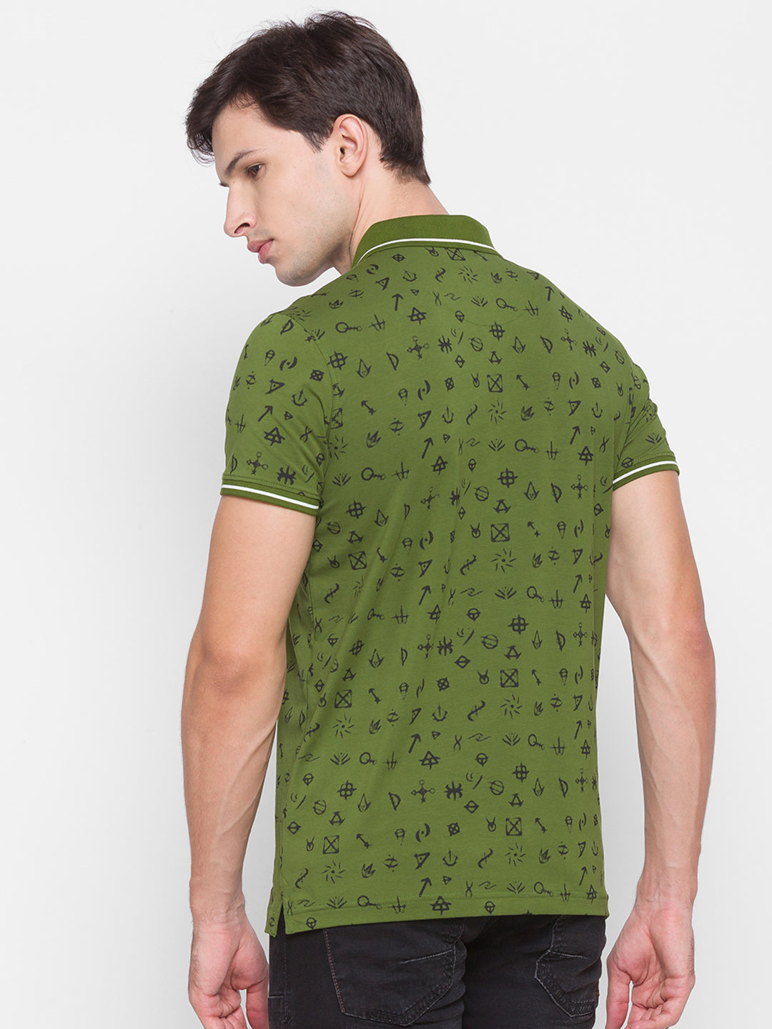 Spykar Men Green Cotton Slim Fit Polo T-Shirt