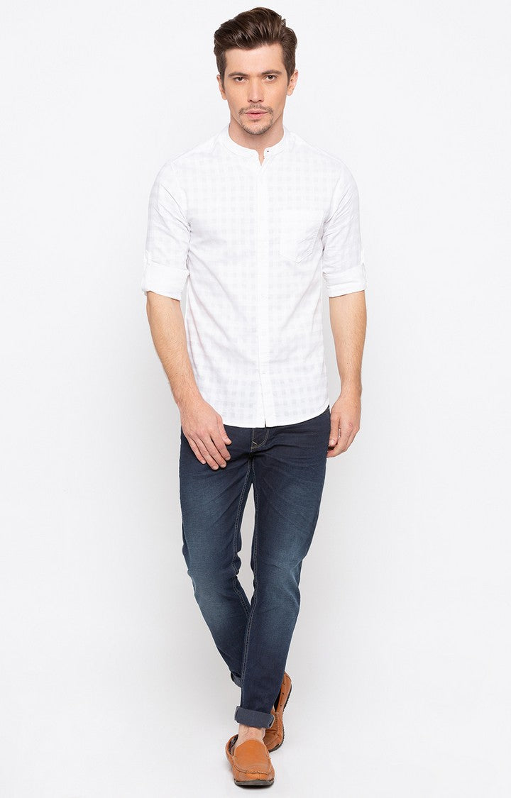 Spykar Men'S White Cotton Checked Casual Shirts