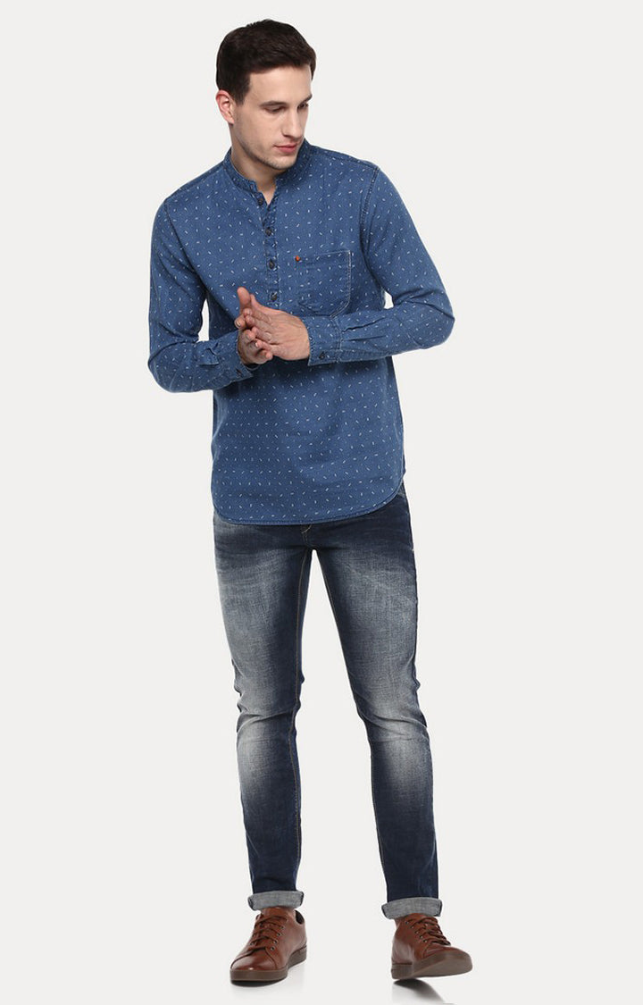 Spykar Men'S Blue Cotton Printed Casual Shirts