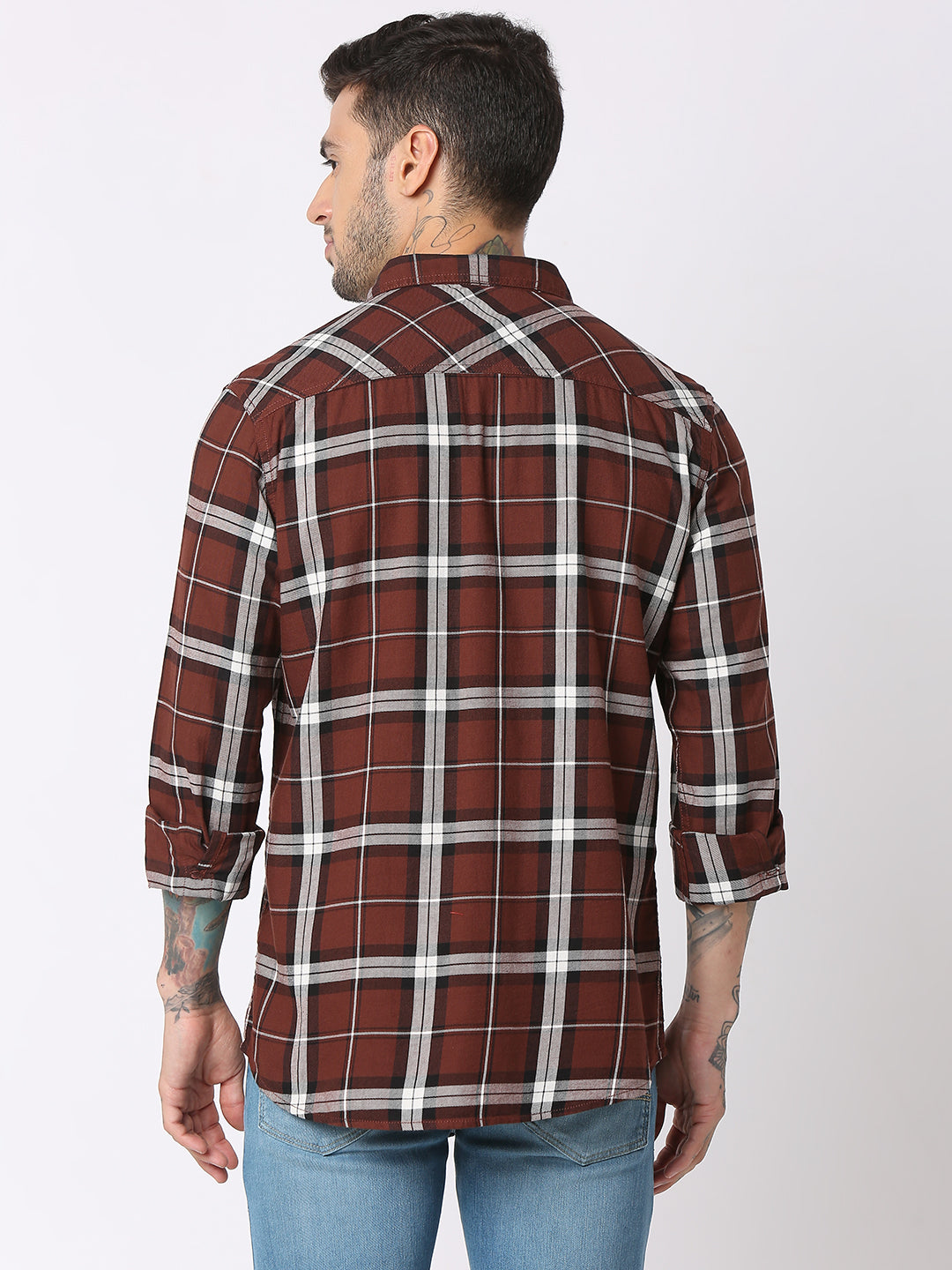 Spykar Men Brown Cotton Regular Fit Checkered Shirts