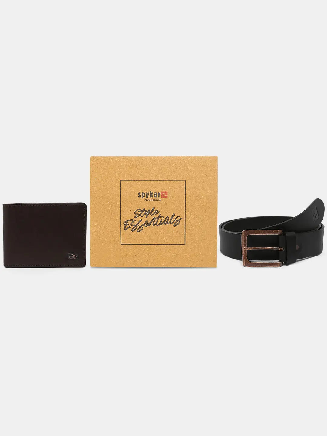 Spykar Black Leather Belt & Wallet Combo