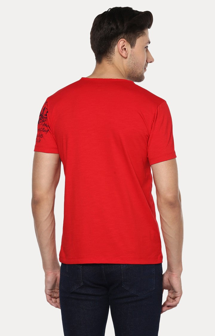 Spykar Red Solid Slim Fit Men T-Shirts