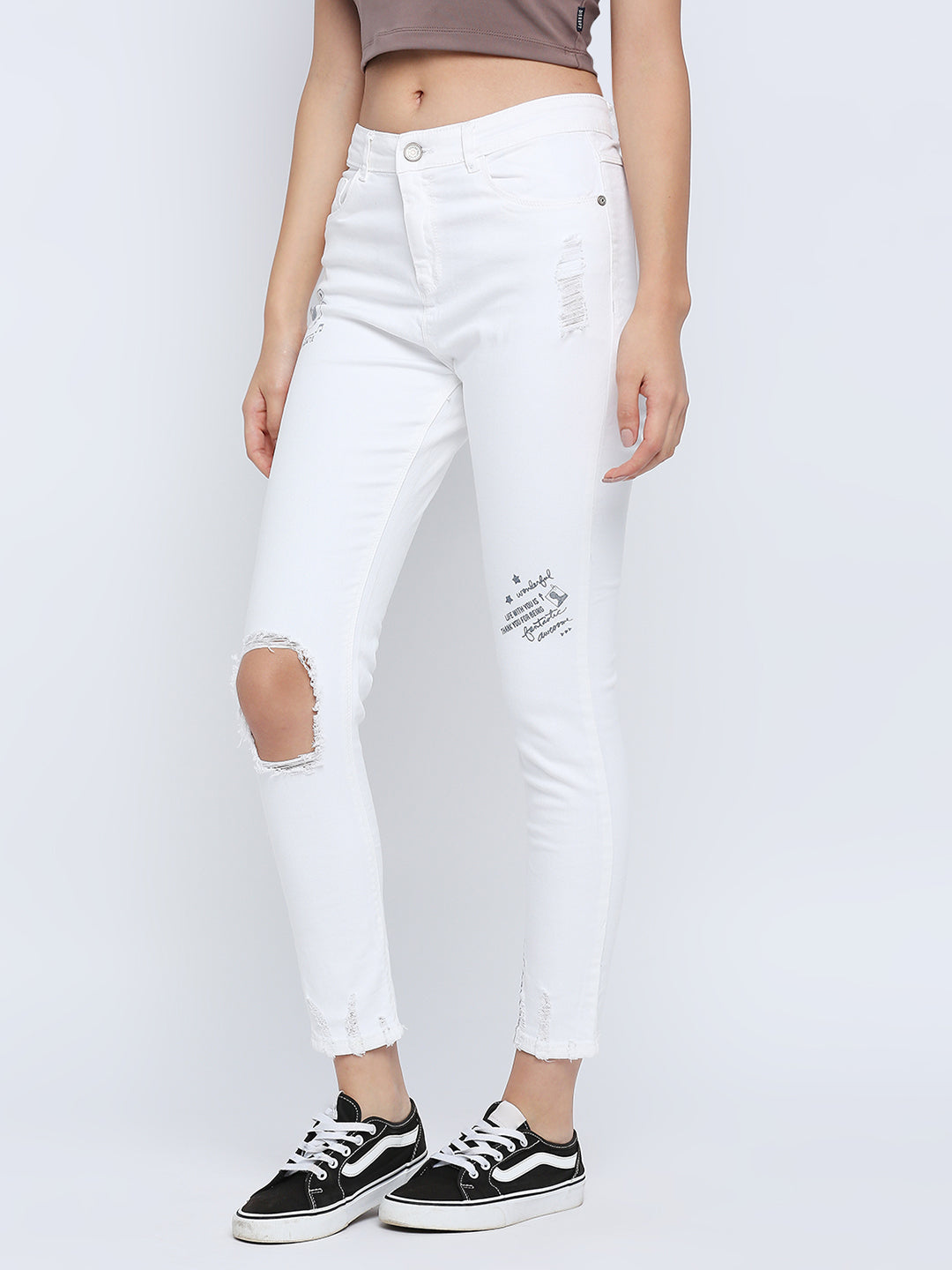 Spykar Women White Straight Fit Regular Length Jeans (Actif)