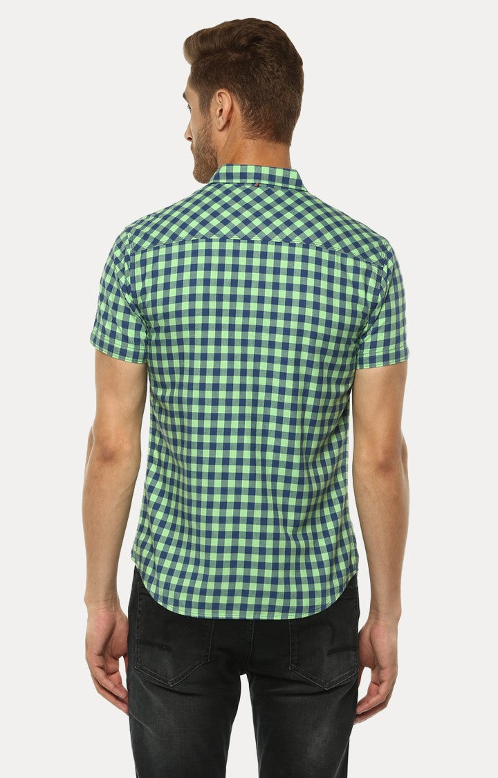 Spykar Men'S Green Cotton Checked Casual Shirts